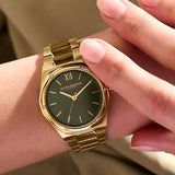 Michael Kors Runway Black Dial Gold Steel Strap Watch for Women - MK3478