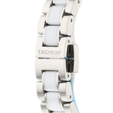 Silver and white watch band with TAG Heuer text.