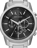 Armani Exchange Banks Chronograph Black Dial Silver Steel Strap Watch For Men - AX1720