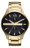 Armani Exchange Hampton Chronograph Black Dial Gold Steel Strap Watch For Men - AX2122