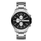 Armani Exchange Hampton Chronograph Black Dial Silver Steel Strap Watch For Men - AX2152
