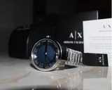 Armani Exchange Hampton Chronograph Blue Dial Silver Steel Strap Watch For Men - AX2178