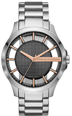 Armani Exchange Hampton Chronograph Skeleton Black Dial Silver Steel Strap Watch For Men - AX2199