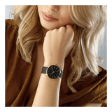 Armani Exchange Lola Three Hand Black Dial Black Mesh Strap Watch For Women - AX5548