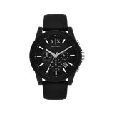 Armani Exchange Outerbanks Chronograph Black Dial Black Silicone Strap Watch For Men - AX1326