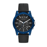 Armani Exchange Outerbanks Chronograph Black Dial Black Silicone Strap Watch For Men - AX1339