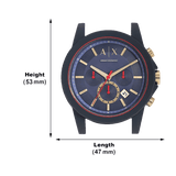 Armani Exchange Outerbanks Chronograph Blue Dial Blue Silicone Strap Watch For Men - AX1335