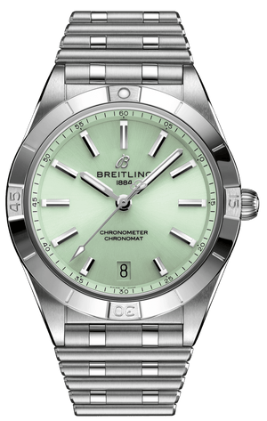 Breitling Chronomat Automatic 36 Green Dial Silver Steel Strap Watch for Women - A10380101L1A1