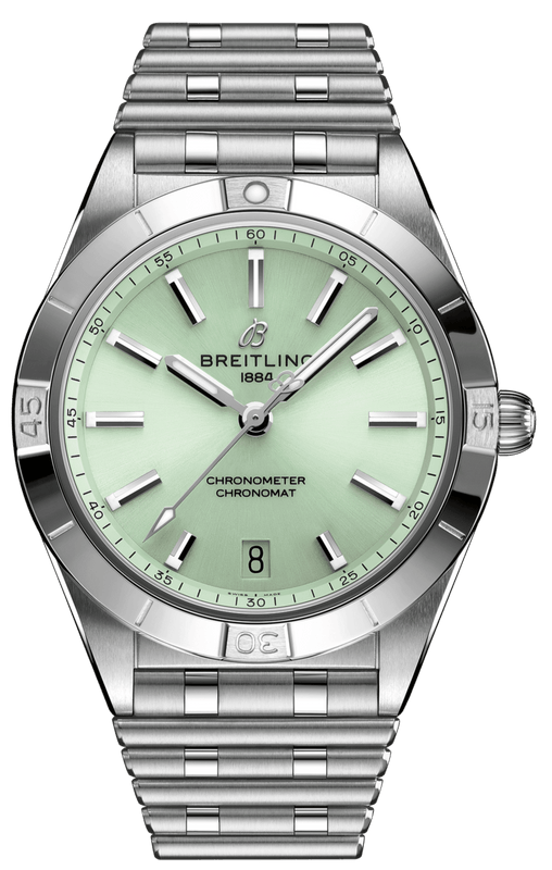 Breitling Chronomat Automatic 36 Green Dial Silver Steel Strap Watch for Women - A10380101L1A1