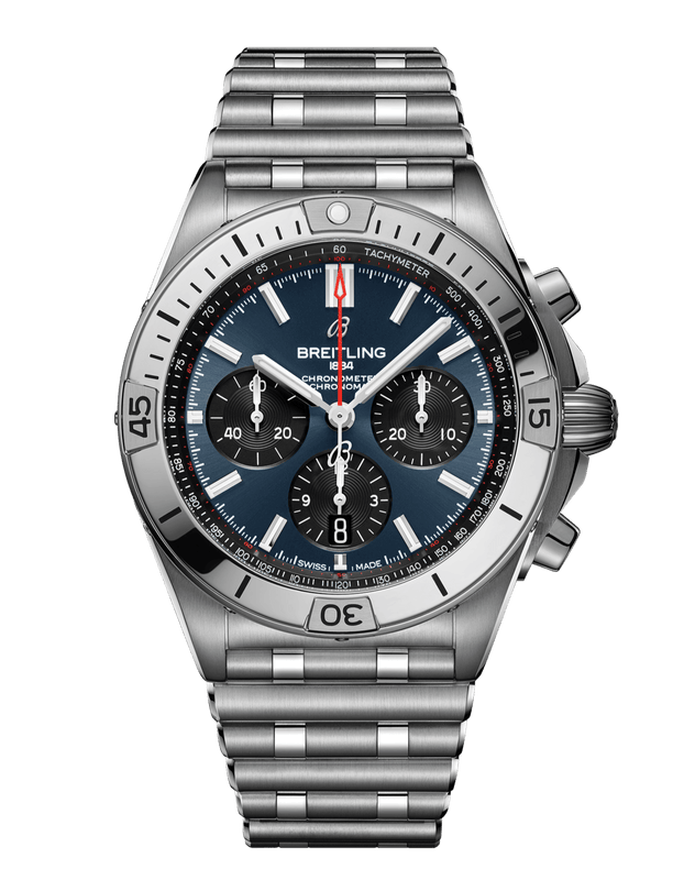 Breitling Chronomat B01 42mm Blue Dial Silver Steel Strap Watch for Men - AB0134101C1A1