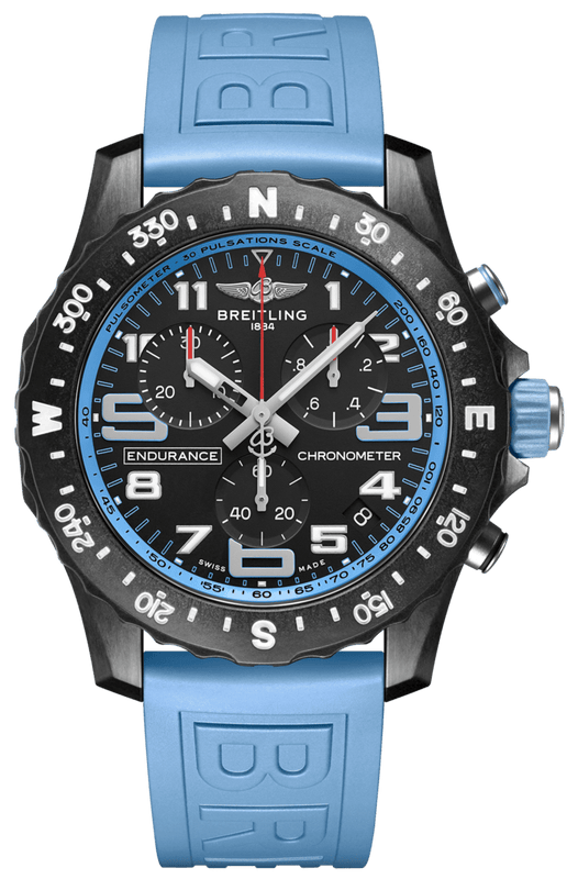 Breitling Endurance Pro Black Dial Light Blue Rubber Strap Watch for Men - X82310281B1S1