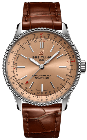 Breitling Navitimer Automatic 35 Brown Dial Brown Leather Strap Watch for Men - A17395201K1P1