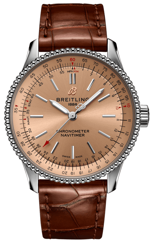 Breitling Navitimer Automatic 35 Brown Dial Brown Leather Strap Watch for Men - A17395201K1P1