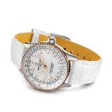 Breitling Navitimer Automatic 35 Mother of Pearl Dial White Leather Strap Watch for Women - U17395211A1P3