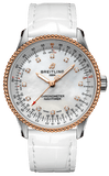 Breitling Navitimer Automatic 35 Mother of Pearl Dial White Leather Strap Watch for Women - U17395211A1P3