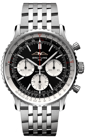 Breitling Navitimer B01 Chronograph 43 Black Dial Silver Steel Strap Watch for Men - AB0138211B1A1