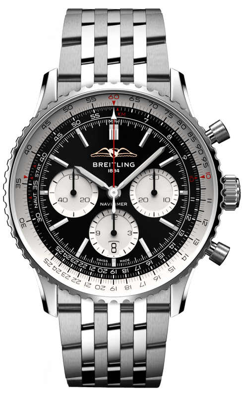 Breitling Navitimer B01 Chronograph 43 Black Dial Silver Steel Strap Watch for Men - AB0138211B1A1