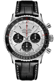 Breitling Navitimer B01 Chronograph 43 Silver Dial Black Leather Strap Watch for Men - AB0138241G1P1