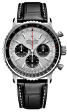 Breitling Navitimer B01 Chronograph 43 Silver Dial Black Leather Strap Watch for Men - AB0138241G1P1