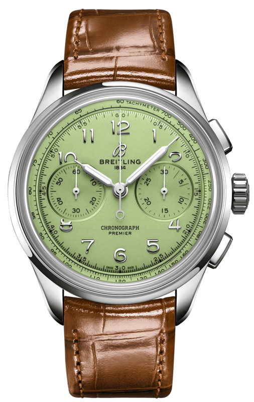 Breitling Premier B09 Chronograph 40 Green Dial Brown Leather Strap Watch for Men - AB0930D31L1P1