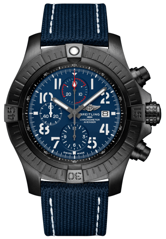 Breitling Super Avenger Chronograph 48 Night Mission Blue Dial Blue Leather Strap Watch for Men - V13375101C1X2