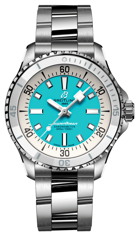 Breitling Superocean Automatic 36 Turquoise Dial Silver Steel Strap Watch for Men - A17377211C1A1