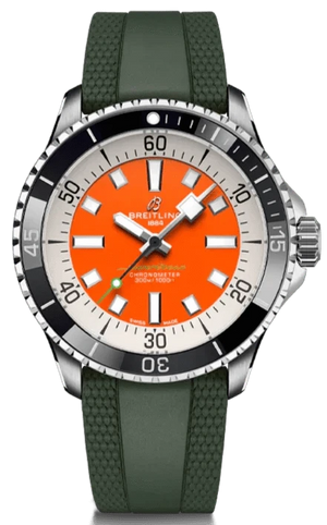 Breitling Superocean Automatic 42mm Kelly Slater Limited Edition Orange Dial Green Rubber Strap Watch for Men - A173751A101S1