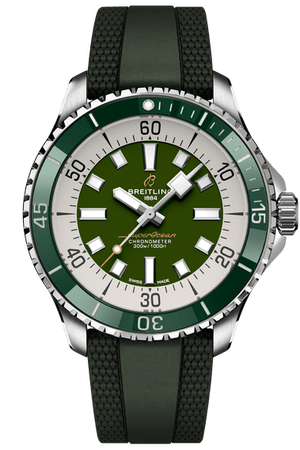 Breitling Superocean Automatic 44 Green Dial Green Rubber Strap Watch for Men - A17376A31L1S1