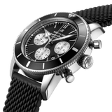 Breitling Superocean Heritage B01 Chronograph 44 Black Dial Black Mesh Bracelet Watch for Men - AB0162121B1S1