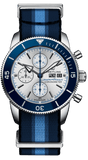 Breitling Superocean Heritage Chronograph 44 Ocean Conservancy Silver Dial Two Tone NATO Strap Watch for Men - A133131A1G1W1