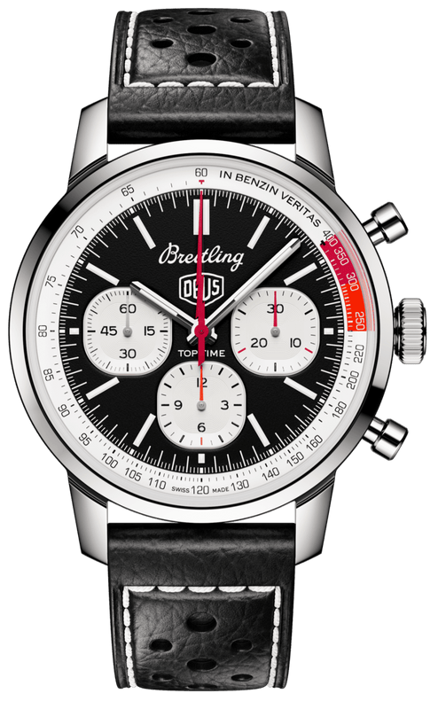 Breitling Top Time B01 Deus Black Dial Black Leather Strap Watch for Men - AB01765A1B1X1