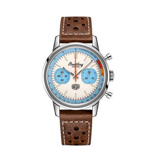 Breitling Top Time Deus Limited Edition White Dial Brown Leather Strap Watch for Men - A233112A1A1X1