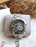 Bulova BVA Dual Aperture Black Dial Silver Steel Strap Watch for Men - 96A119