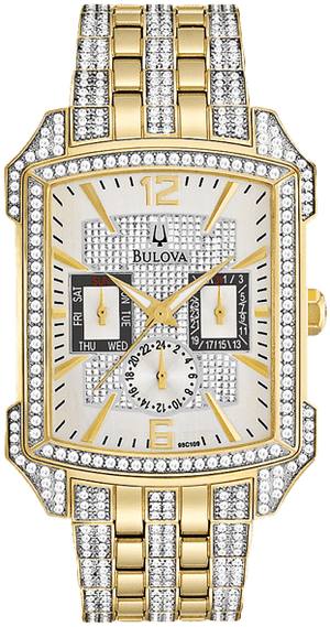 Bulova Crystal Chronograph White Dial Two Tone Steel Strap Watch for Men - 98C109