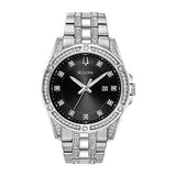 Bulova Crystal Collection Black Dial Silver Steel Strap Watch for Men - 96K104
