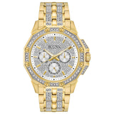 Bulova Crystal Collection Octova White Dial Gold Steel Strap Watch for Men - 98C126