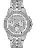 Bulova Crystal Collection Pave Silver Dial with Crystals Silver Steel Strap Watch for Men - 96C134