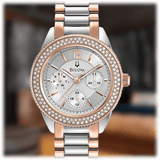 Bulova Crystal Collection Silver Dial Two Tone Steel Strap Watch for Women - 98N100