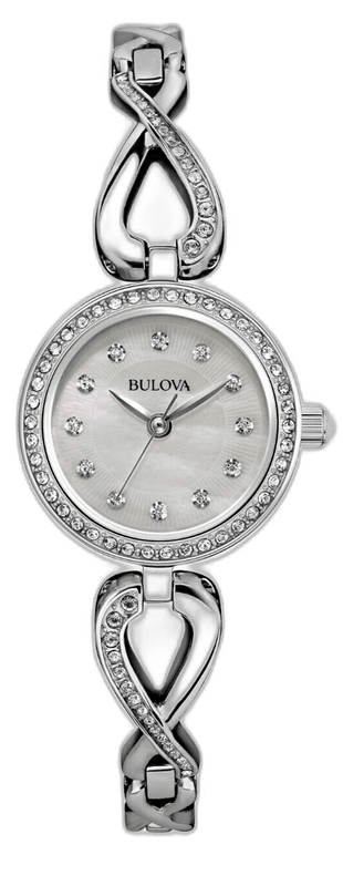 Bulova Crystals Quartz Mother of Pearl Dial Silver Steel Strap Watch for Women - 96X129