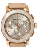 Burberry Chronograph Rose Gold Dial Beige Leather Strap Watch for Women - BU9704