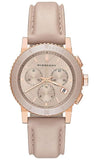 Burberry Chronograph Rose Gold Dial Beige Leather Strap Watch for Women - BU9704