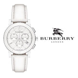 Burberry City Chronograph White Dial White Leather Strap Watch For Women - BU9701