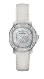 Burberry The Britain Diamonds Mother of Pearl Dial White Leather Strap Watch for Women - BBY1800