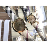 Burberry The City Gold Dial Haymarket Brown Leather Strap Watch for Women - BU9026