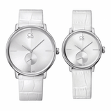 Calvin Klein Accent Silver Dial White Leather Strap Watch for Women - K2Y211K6