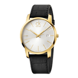 Calvin Klein City Mother of Pearl White Dial Black Leather Strap Watch for Men - K2G2G5C6
