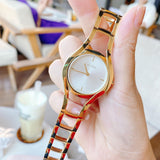 Calvin Klein Class White Dial Gold Steel Strap Watch for Women - K6R23526