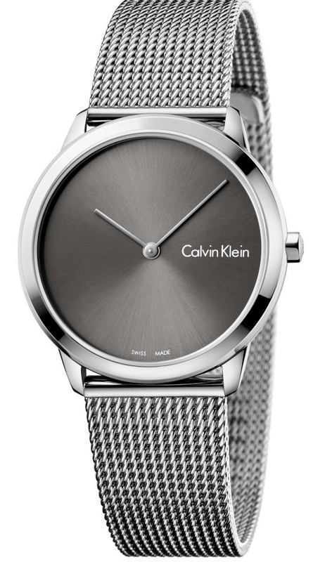 Calvin Klein Minimal Grey Dial Silver Mesh Bracelet Watch for Men - K3M22124