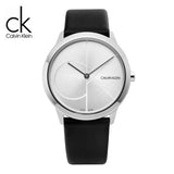 Calvin Klein Minimal Silver Dial Black Leather Strap Watch for Men - K3M221CY