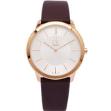 Calvin Klein Minimal White Dial Brown Leather Strap Watch for Men - K3M216G6